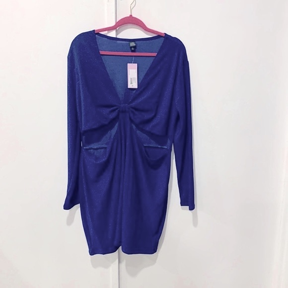 Long Sleeve Cut Out Lurex Body Con Dress - Picture 1 of 4